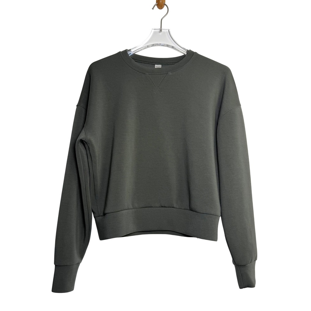 Spanx AirEssentials Sweatshirt Women Small Sage Brush Heather Crewneck Pleated